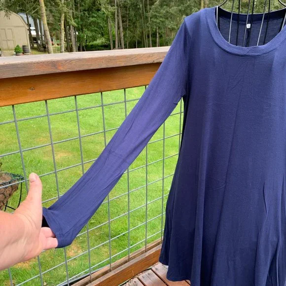 Navy Blue Long Sleeve T-Shirt Dress - Picture 3 of 7